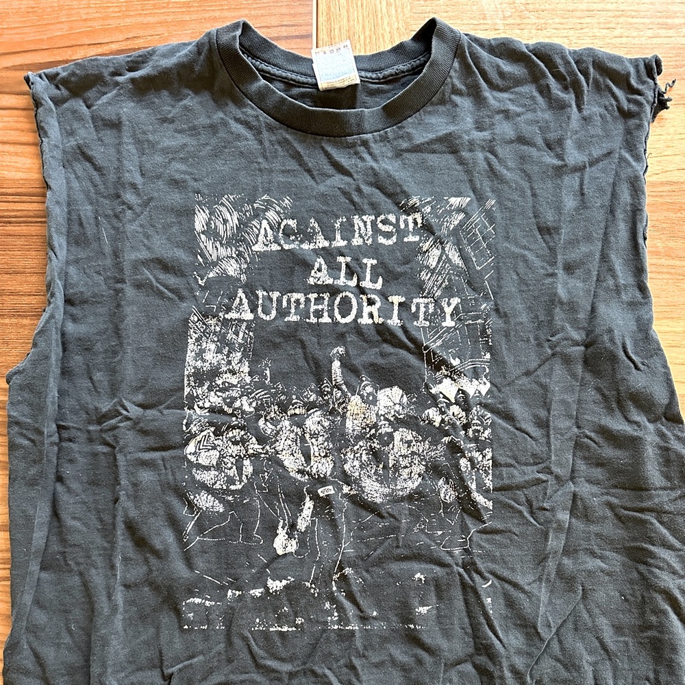 Against All Authority - 90s vintage sleeveless punk band shirt - XL